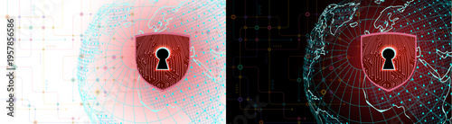 Obraz na płótnie PNG image of Digital global security shield icon protecting worldwide data netwo
