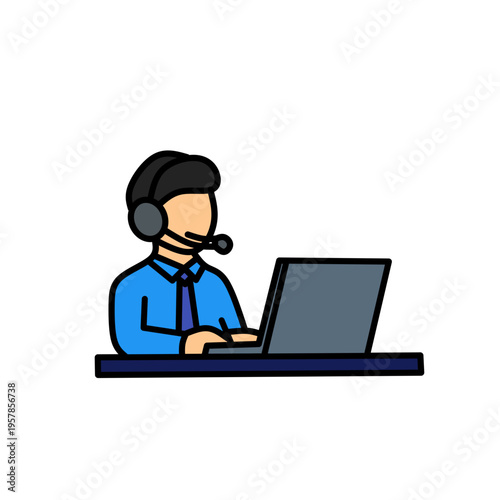 Call Center Worker Customer Service Representative Using Laptop Support Concept