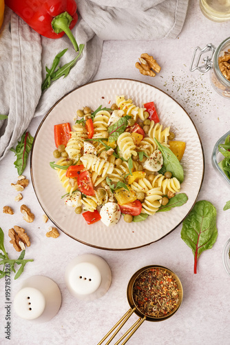 Plate of tasty pasta salad ...
