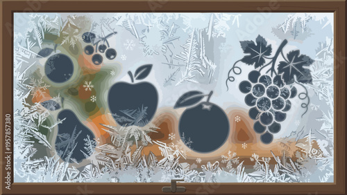 Frosted Window Fruit Silhouettes - Winter Harvest & Seasonal Design