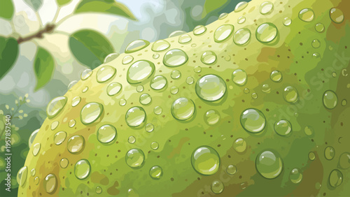 Fresh Pear with Water Droplets, Healthy Fruit Macro Close-Up