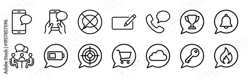 Minimalist Monoline Speech Bubble Icon Set for Digital Communication Interfaces and Social Media Application Design Development