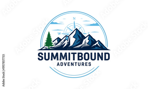 Summit Bound Adventures mountain and compass logo vector