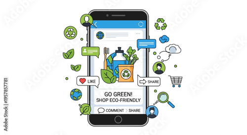 Eco-friendly shopping app on smartphone, go green, sustainable lifestyle concept