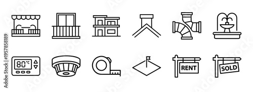 Minimalist Real Estate Line Art for Commercial Property Listings, Architectural Development, and Mortgage Services with Geometric Outlines.