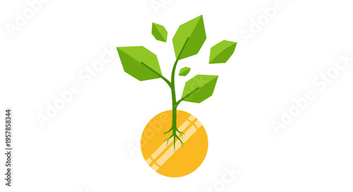 Green sprout growing from coin, symbolizing financial growth and investment