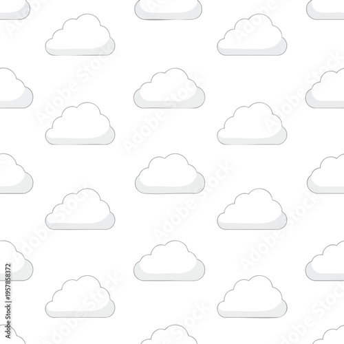 Seamless pattern of stylized white clouds against a plain white background