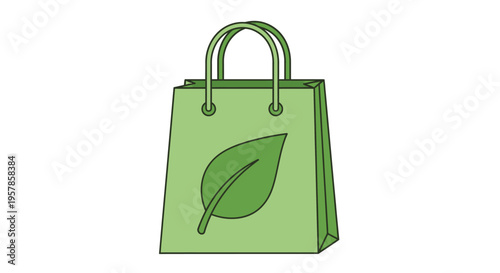 Eco-friendly shopping bag with green leaf symbol, sustainable packaging concept
