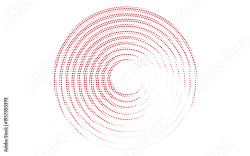 Red halftone concentric circle background. Rippled sonic wave wallpaper. Dotted radial gradient texture. Vector rasterized rough backdrop for epicenter, target, radar signal, vibration, shake concept