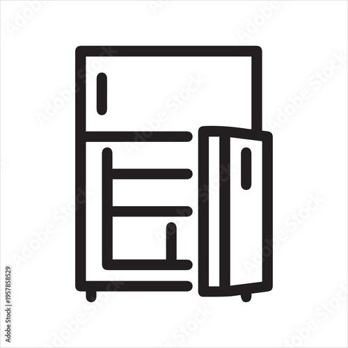 Thin Outline Icon Refrigerator Kitchen With the Door Open Front View, Fridge. Such Line Sign as Freezer, Refrigerator Repair and Service. Vector Isolated Pictogram on White Background Editable Stroke.