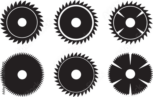 Set of circular saw blades isolated on transparent background, sharp cutting tools for woodworking and construction, vector illustration