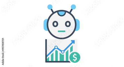 Robot with financial growth chart and dollar sign icon, AI business concept