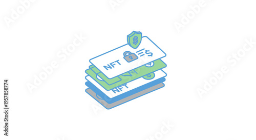 Secure NFT digital asset investment illustration, cryptocurrency financial security concept