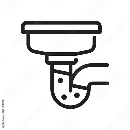 Clogged Kitchen Sink Thin Outline Icon, Blocked Water Pipe. Such Line Sign as Drain Repair or Plumbing Service, Drain Cleaning. Flat Vector Isolated Pictogram on White Background Editable Stroke.