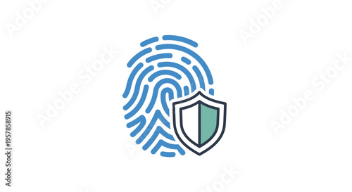 Biometric Security, Fingerprint Icon with Shield, Digital Identity Protection