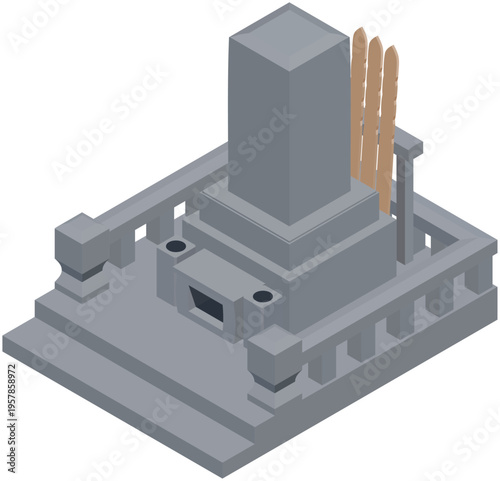 Isometric Japanese Grave Illustration