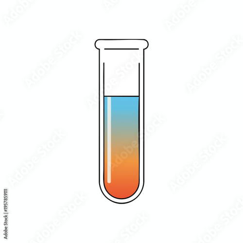 A tall glass test tube with a rounded bottom, filled halfway with liquid