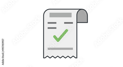 Approved Receipt Icon with Check Mark, Flat Design