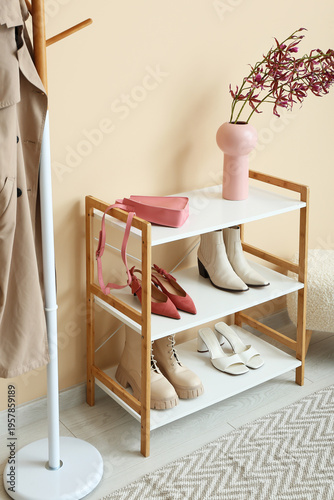 Shelving unit with shoes an...
