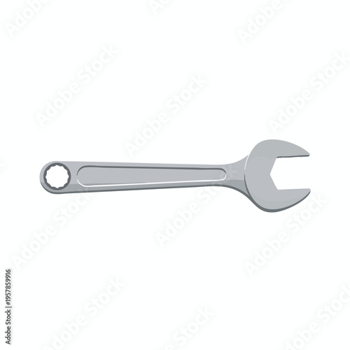A silver combination wrench with open end and hexagonal socket ends