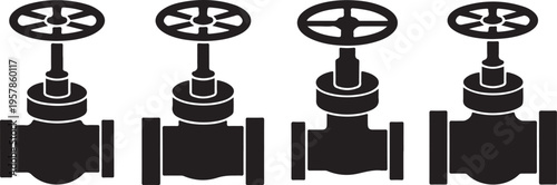 Industrial valve and control wheel icons representing water flow control, plumbing and mechanical systems