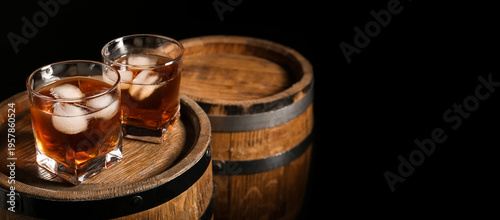 Glasses of cold whiskey on ...