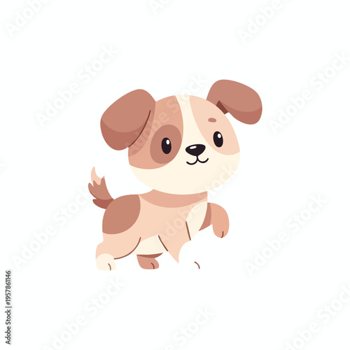 Adorable cartoon puppy prancing happily, white background, flat design