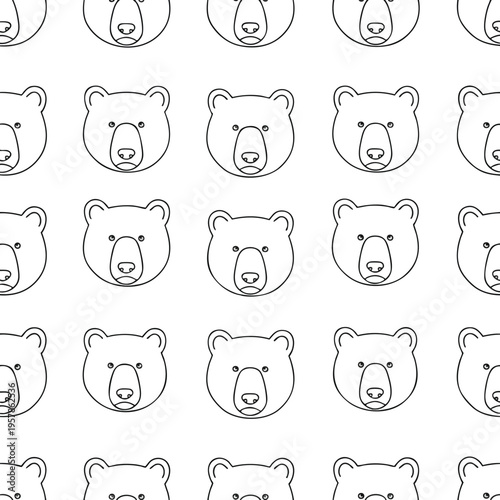 Black outline bear faces repeat on a white background, creating a playful pattern