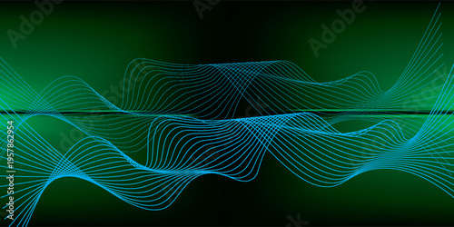 Glowing blue abstract wave on dark, shiny motion, magic space light. Techno abstract background