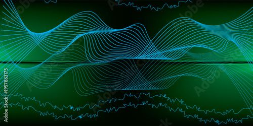 Glowing blue abstract wave on dark, shiny motion, magic space light. Techno abstract background