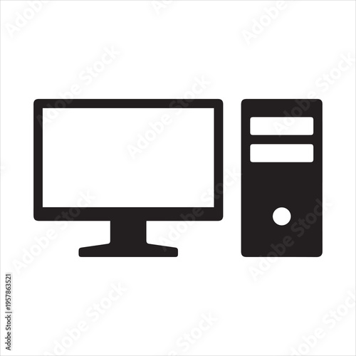 Home desktop computer personal PC flat vector icon for apps and websites