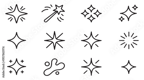 Sparkle outline icon set, shine effect star, light and clean symbols for product glow, vector art