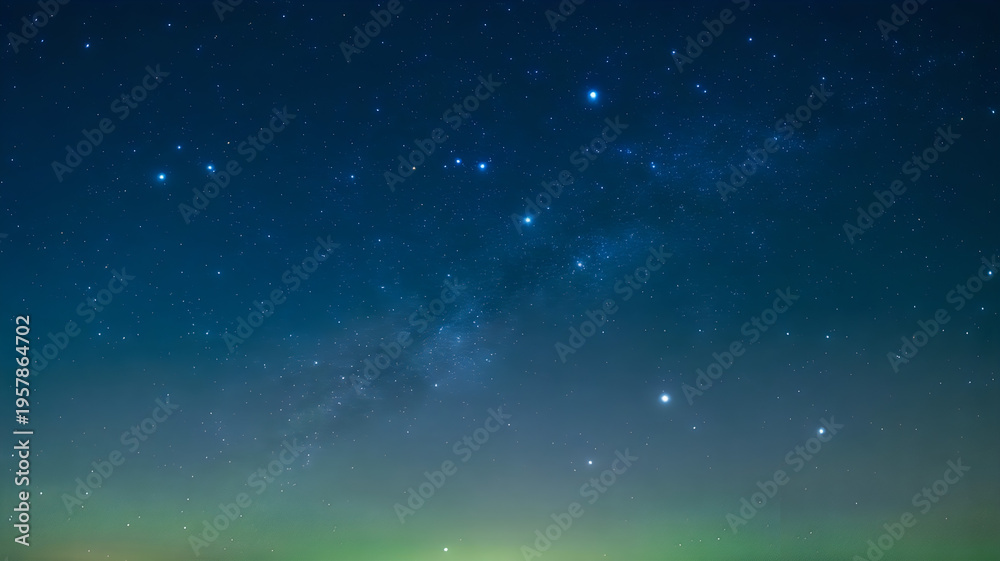Fototapeta premium Starry night sky with glowing stars and soft clouds in a deep blue cosmic atmosphere