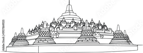 Hand Drawn Borobudur Temple Continuous Line Minimalist Vector Illustration Indonesia Landmark