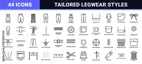 Professional Minimalist Apparel Outline Symbols for Fashion Retail and Garment Manufacturing Concepts Featuring Geometric Trousers and Legwear.