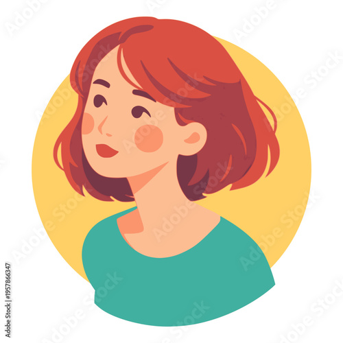 cute young female with red hair profile face avatar flat color vector illustration template design