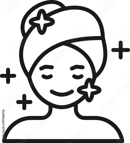 Woman with towel on head.
