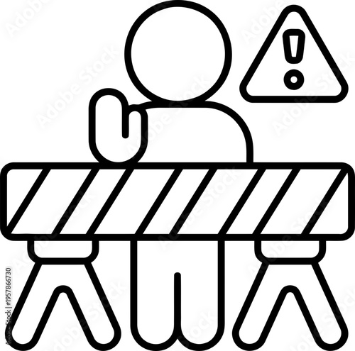 Person Behind Warning Sign Barrier.