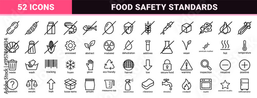 Dietary Restriction and Allergen Labeling Outline Graphics featuring Minimalist Geometric Monoline Symbols for Food Safety and Healthy Living