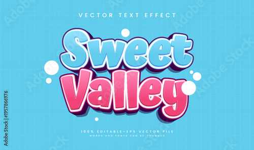 3d Sweet Valley, Editable Vector Text Effect. Suitable for Delicious Sweet Food.