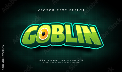 3D Green Cartoon Goblin Editable Vector Text Effect. Cartoon Style