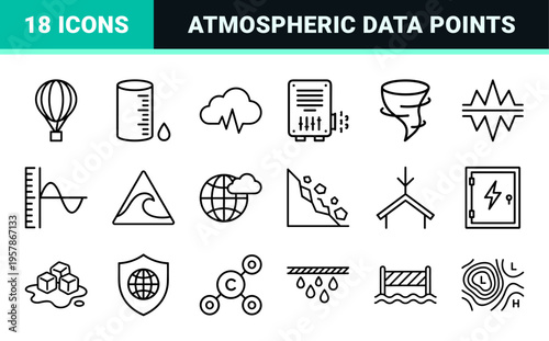 Meteorological Forecasting and Climate Science Monoline Icon Set featuring Minimalist Geometric Line Art for Digital Weather Interfaces
