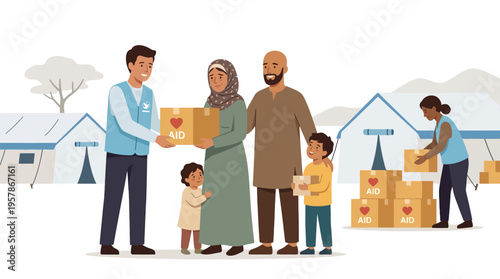 Humanitarian aid delivery to a family in need, symbolizing support and assistance during difficult times