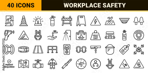 Occupational Health and Safety Equipment Outline Symbols for Industrial Compliance and Workplace Protection Minimalist Geometric Monoline Art