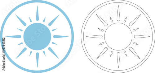 Blue sun circle and black outline sun circle symbol