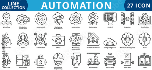 Automation icon set outline style icon set collection vector illustration