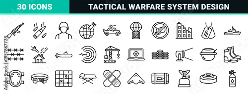 Global Conflict and Military Defense Minimalist Line Art Symbols for Geopolitical Analysis and Tactical Strategy Interface Design