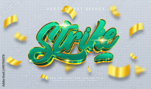 Elegant Green Strike, Editable Vector Text Effect. Golden Luxury Theme.