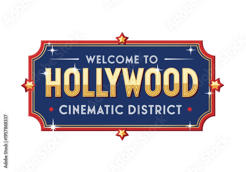 Welcome to Hollywood Cinematic District A Vibrant Neon Sign with Stars
