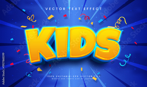 Blue kids, editable vector text effect. Happy style, suitable for funny concept.